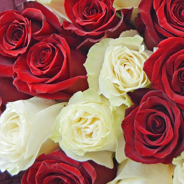 Букет из 19 белых и красных роз
